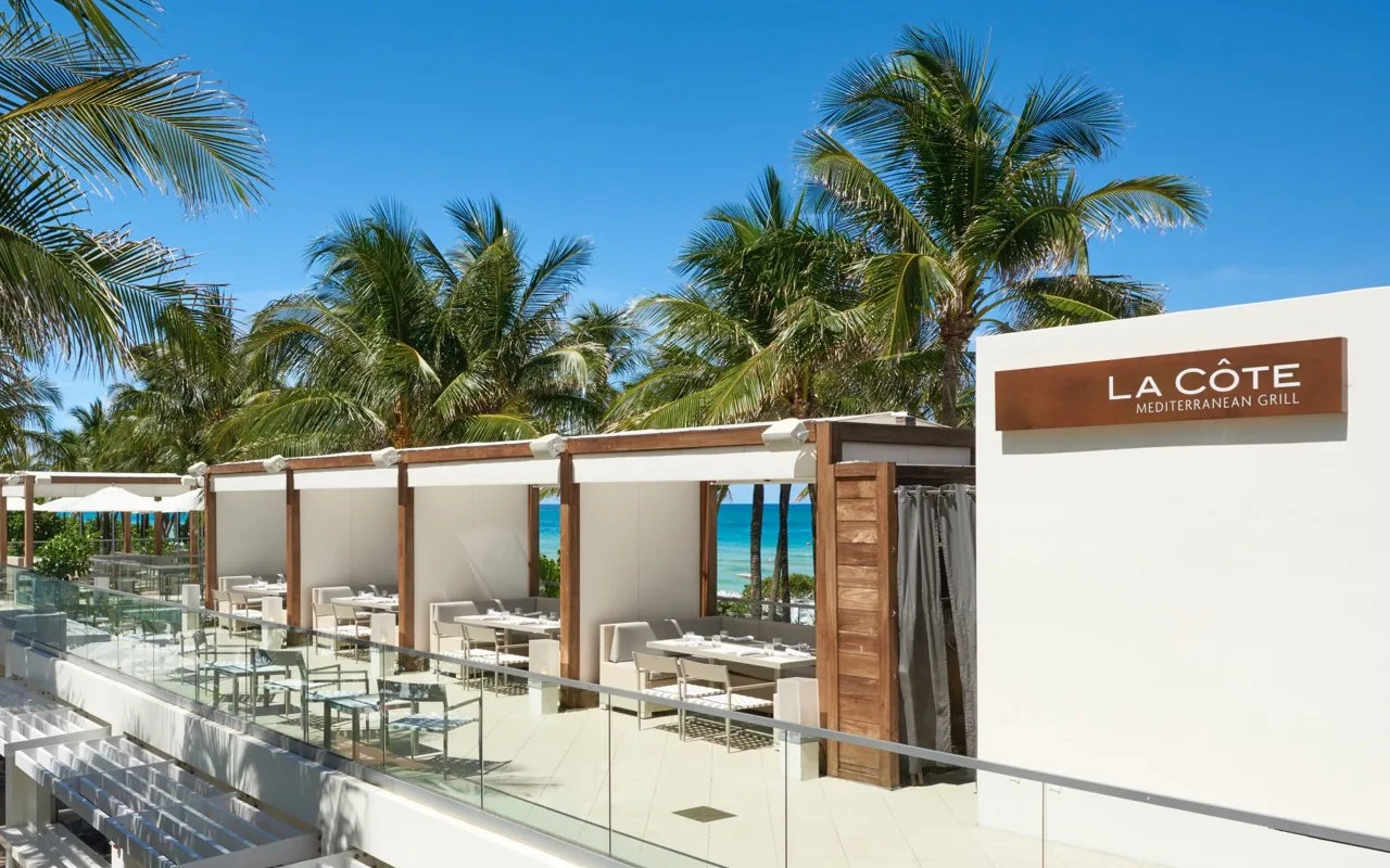 The oceanfront dining terrace at La C&ocirc;te